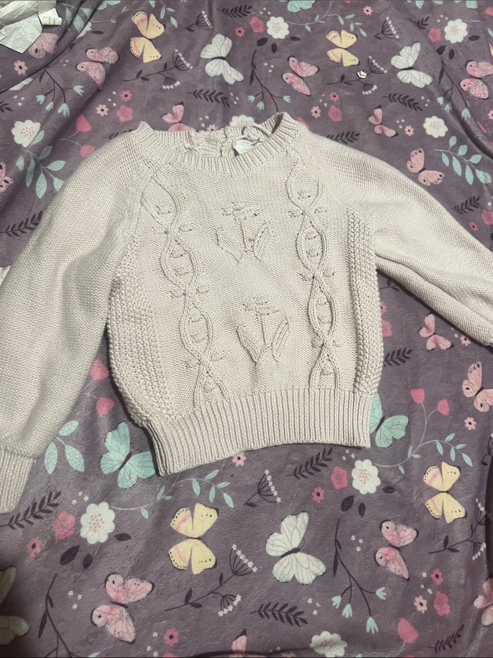 kate quinn light lavender Cable Knit Crewneck Sweater